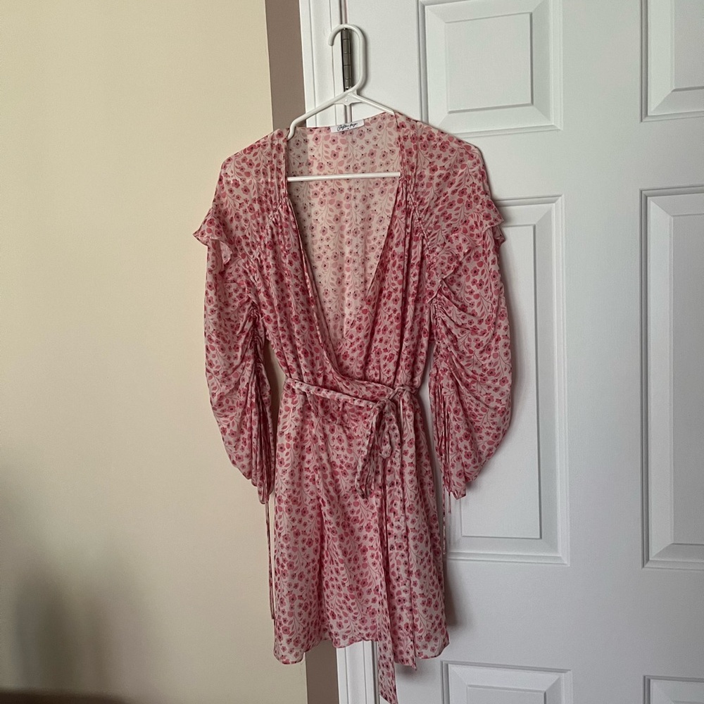 Floral lined natural Silk Pink Wrap Dress